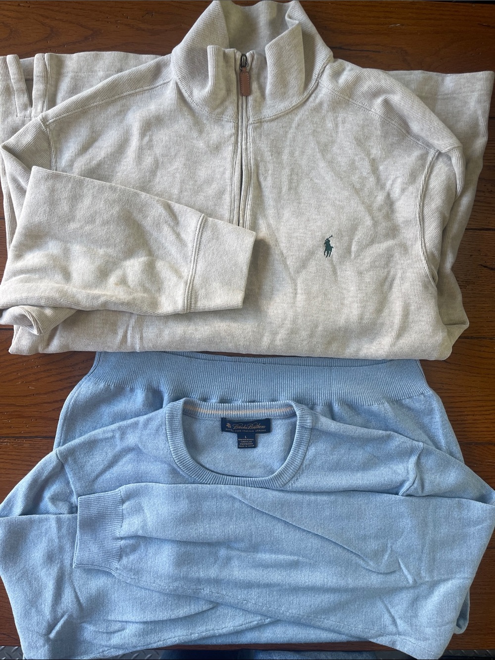 Brooks Brothers Crewneck & Quarter-Zip Sweaters in Beige and Light Blue